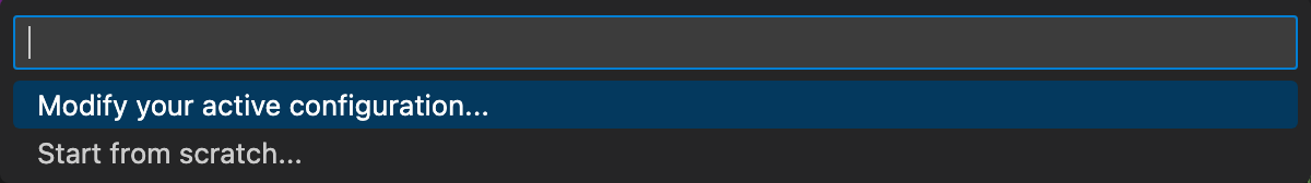 Screenshot of the 'Modify your active configuration' option in the Command Palette