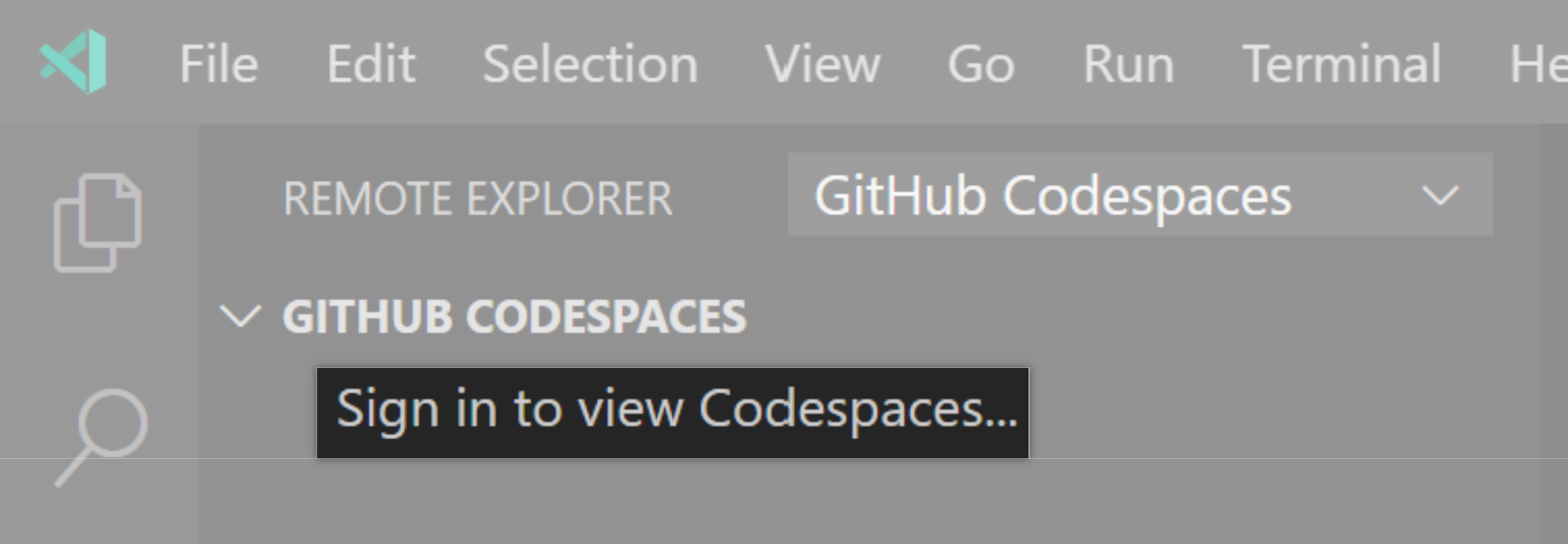 Signing in to view GitHub Codespaces