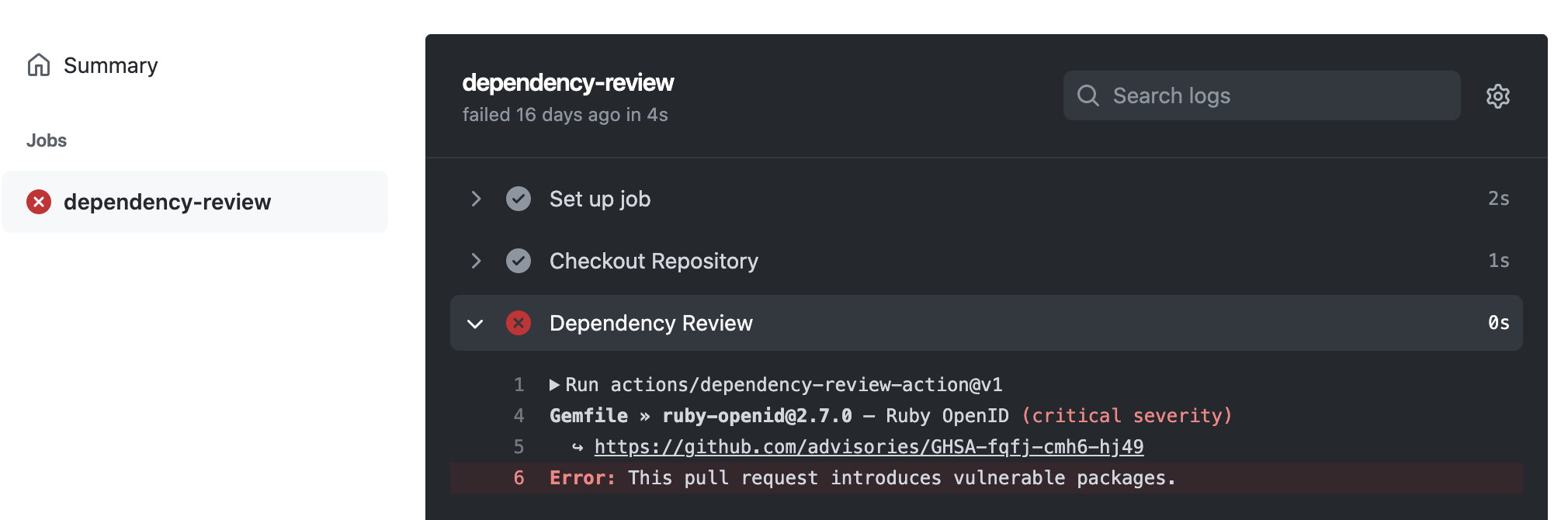Dependency review action example