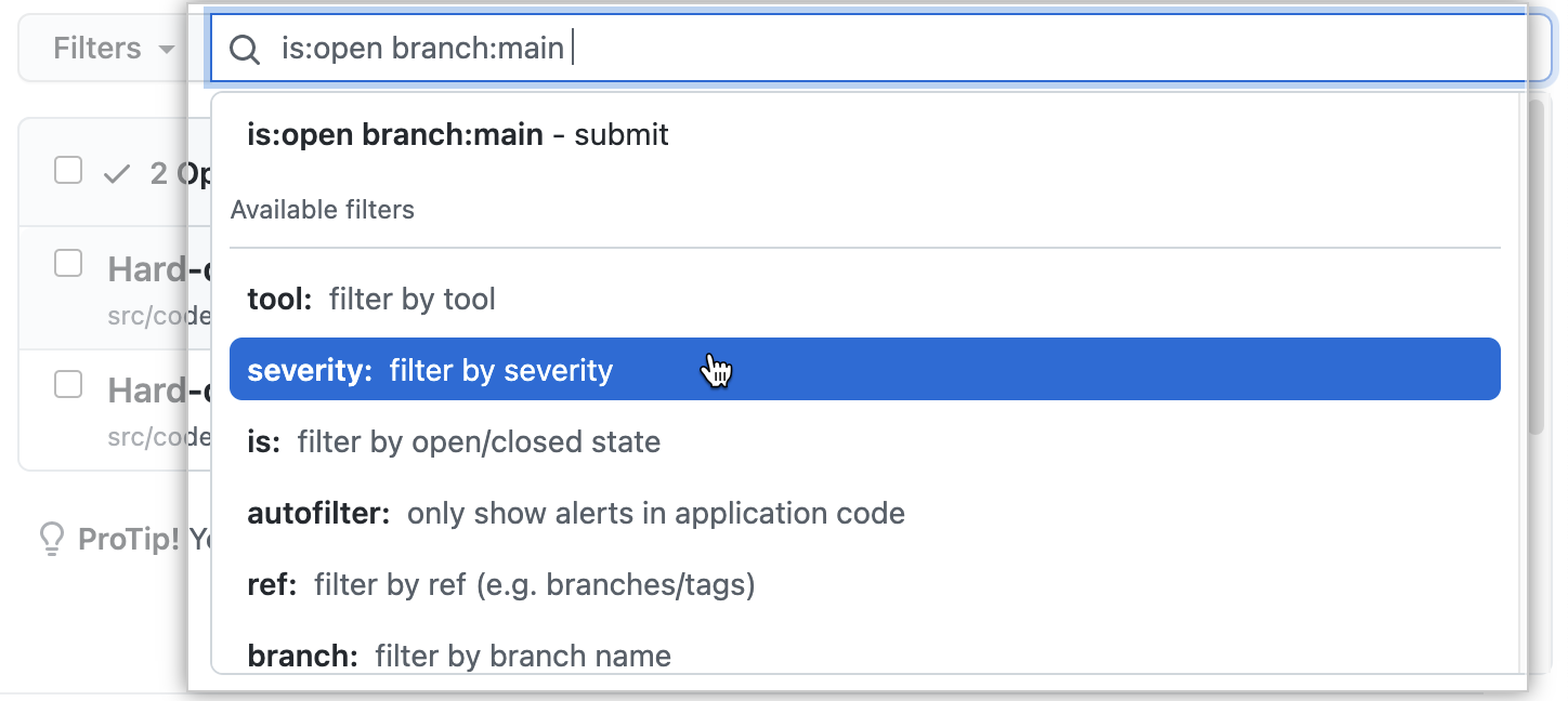 Keyword filters list