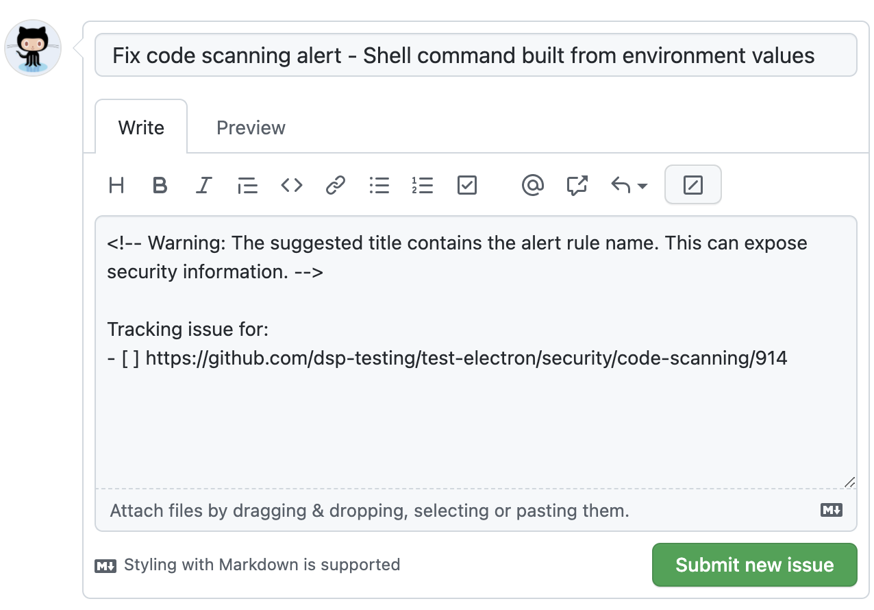 New tracking issue for the code scanning alert