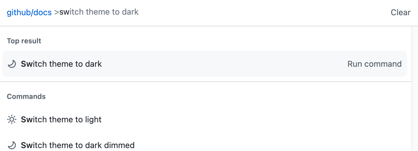 Command palette change theme