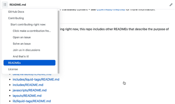 目次アイコンが強調表示されているスクリーンショット