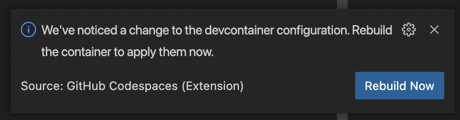 Screenshot of a prompt to 'Rebuild now'