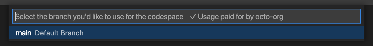 분기를 검색하여 새 codespace 만들기