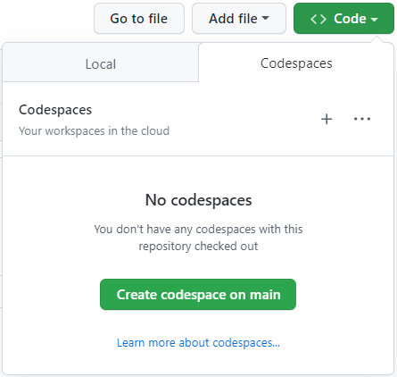 새 codespace 단추