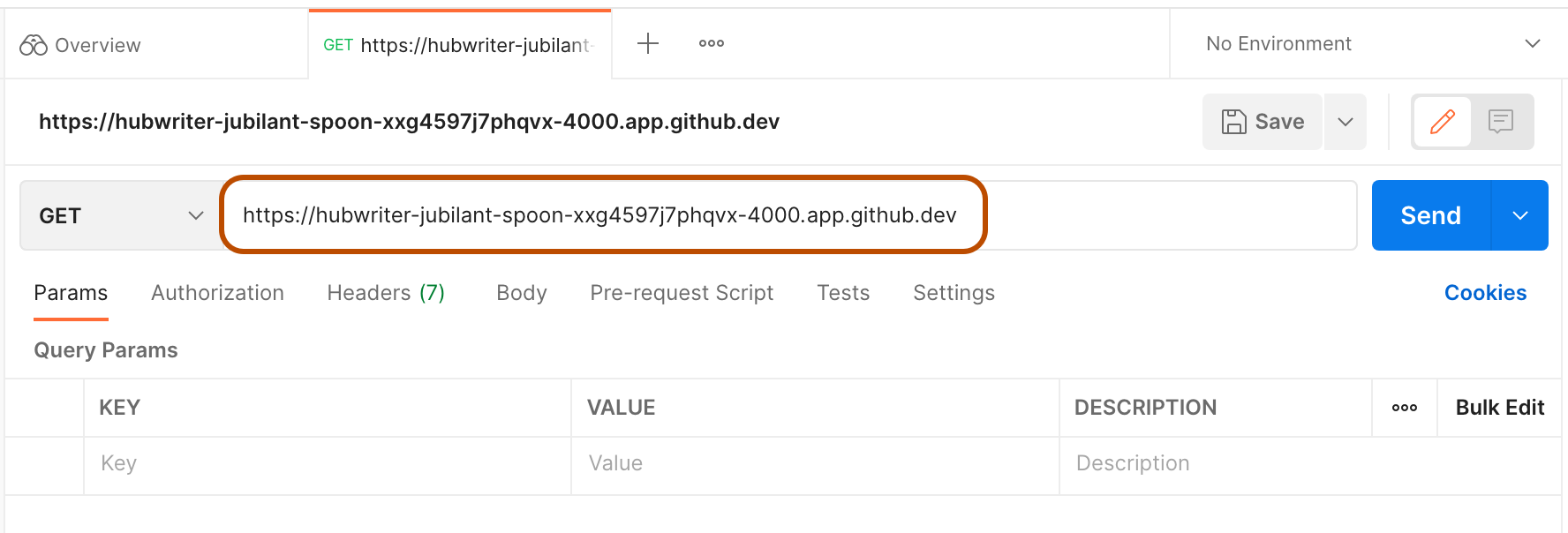 Captura de pantalla de la dirección URL pegada en Postman