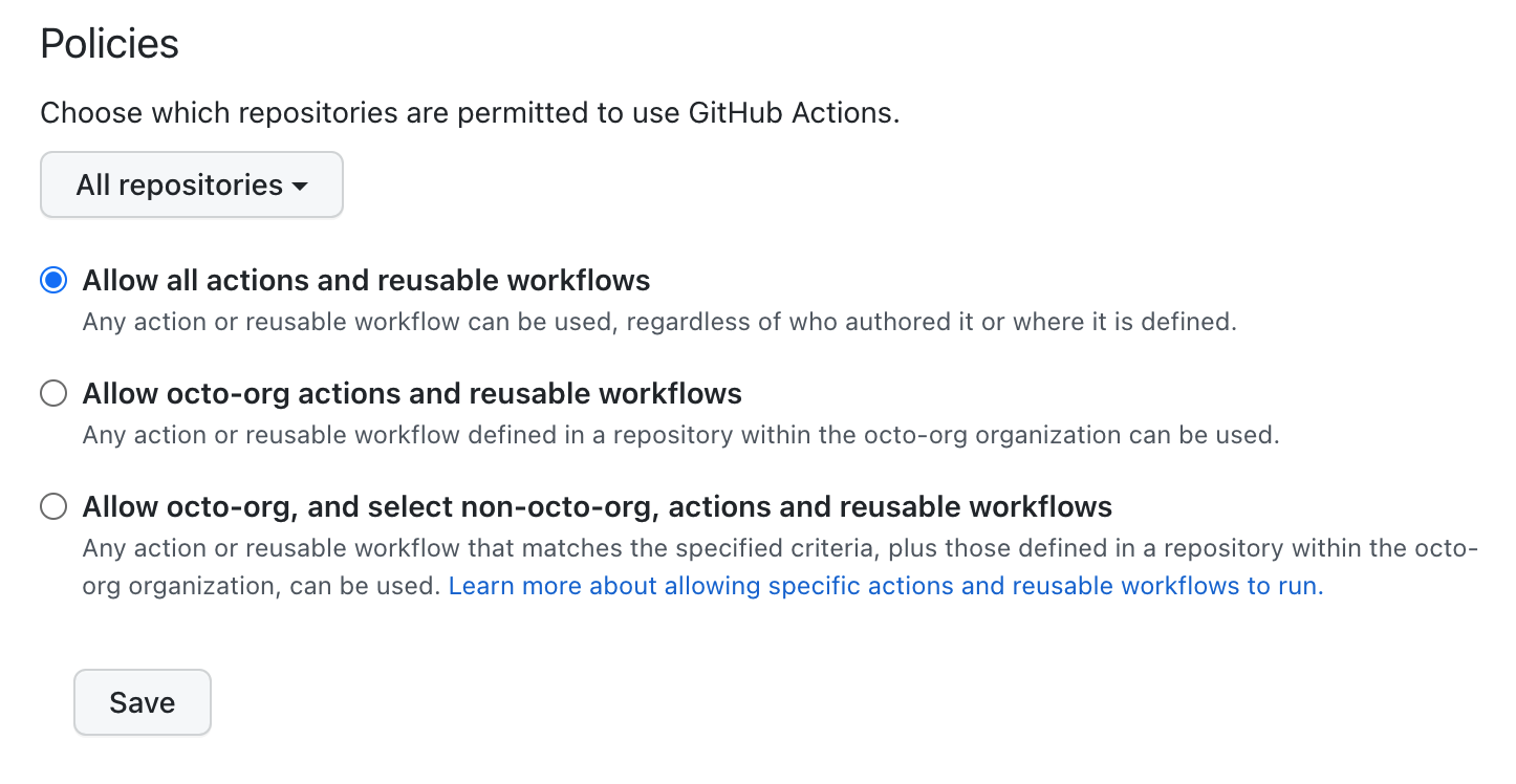 Set actions policy for this organization