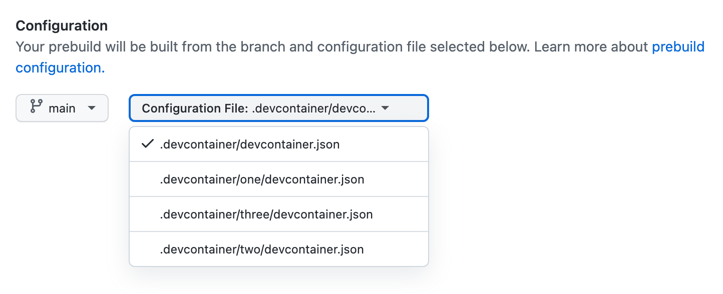Menú desplegable del archivo de configuración