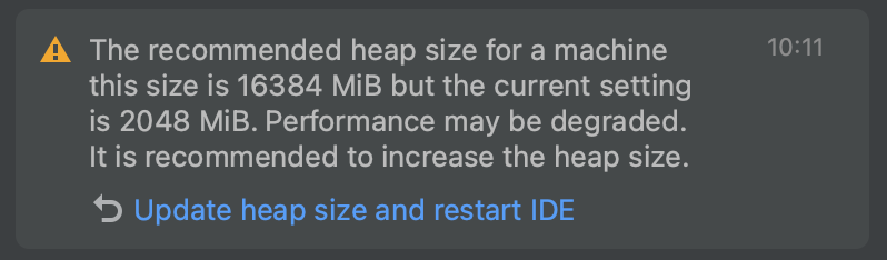 Screenshot of the message recommending you increase the heap size