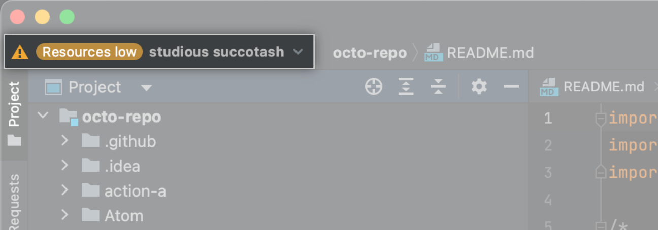 Screenshot of the resources button in JetBrains