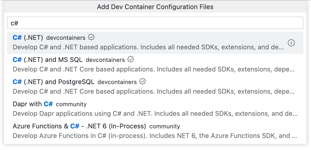 Screenshot of the 'C# (.NET)' option