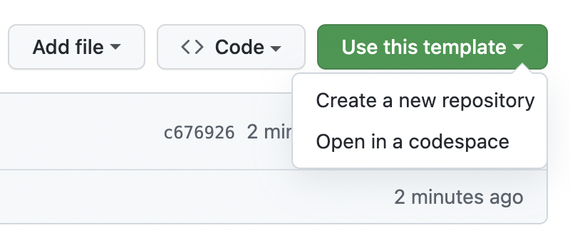 Screenshot of the 'Use this template' button and dropdown menu