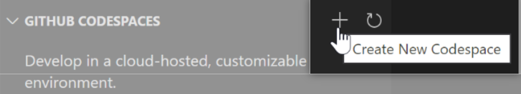 Die Option „Neuen Codespace erstellen“ in GitHub Codespaces