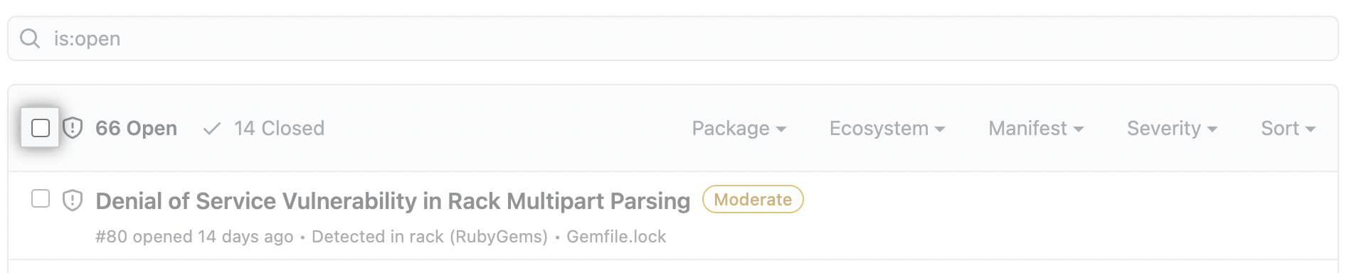 열려 있는 모든 경고가 선택된 스크린샷