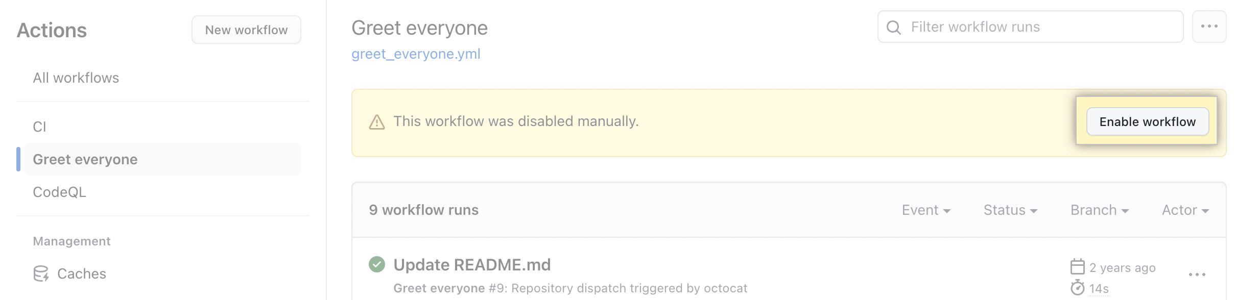 Actions enable workflow