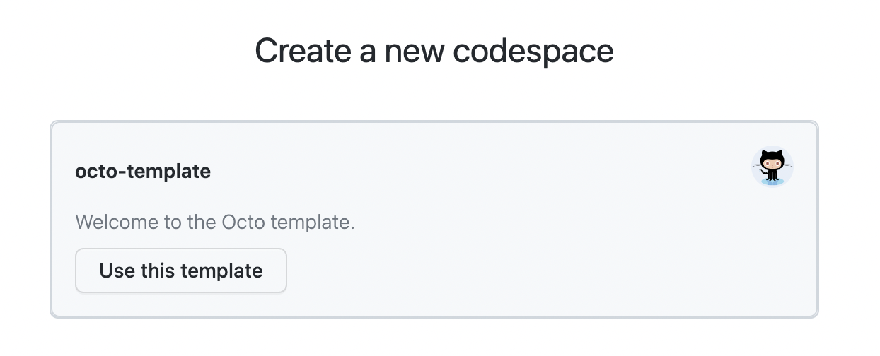 Screenshot: Seite „Erstellen eines neuen Codespace“