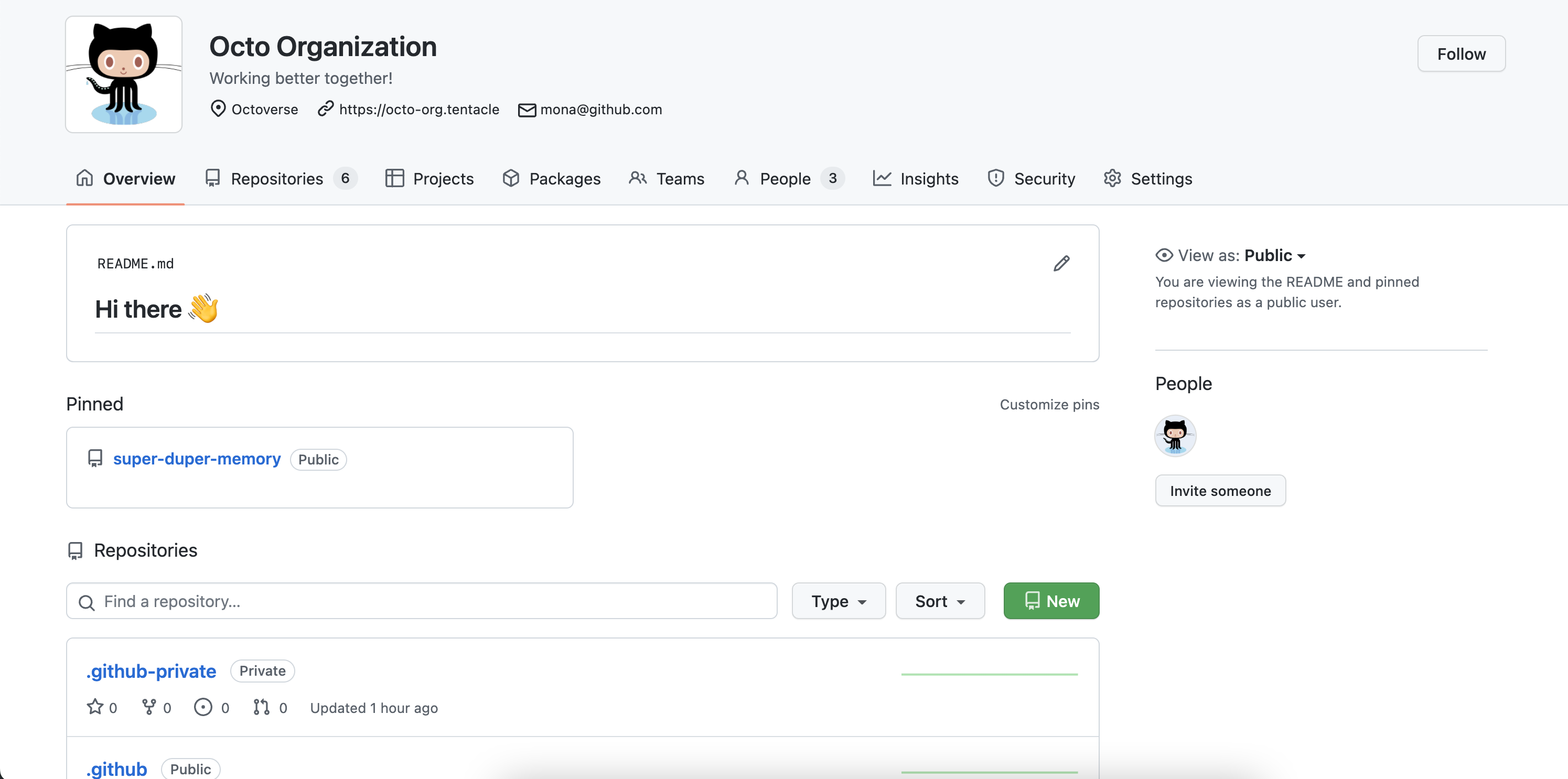 Image of a public organization profile page