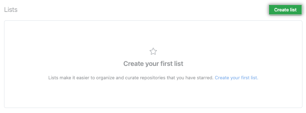 Screenshot of "Create list" button