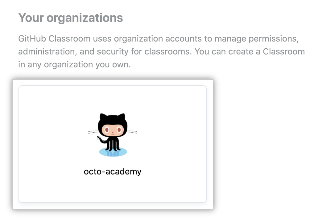 Organization in list of organizations for creating new classroom
