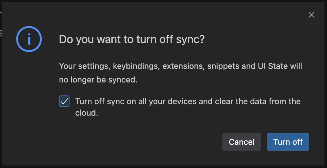 Screenshot of the Turn Off Settings Sync dialog