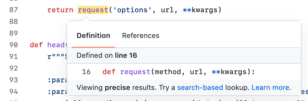 Code navigation display