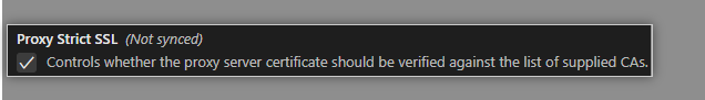 Screenshot of Visual Studio Code proxy strict SSL checkbox