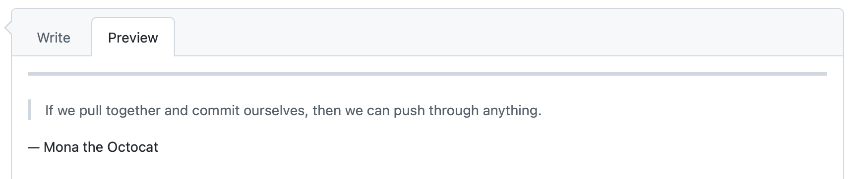 Screenshot of the "Preview" tab of a comment. A quote is indented below a thick horizontal line.