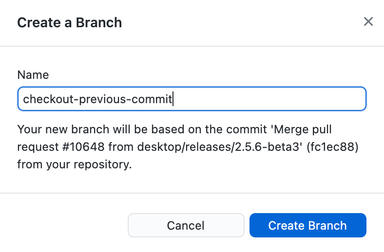 Create branch from commit