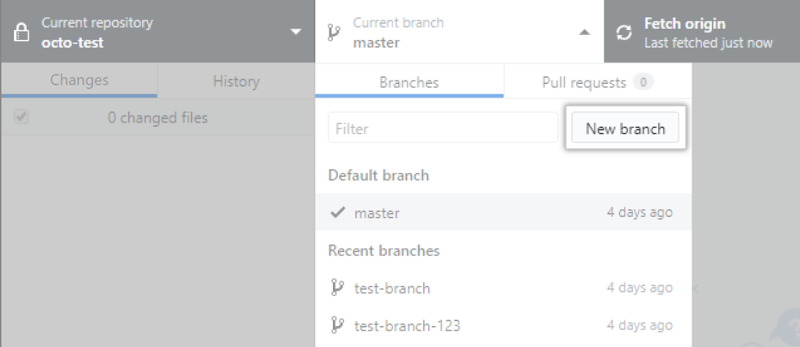 New Branch option in the Branch menu
