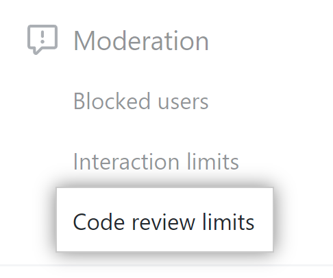 Screenshot of sidebar item for code review limits for organizations