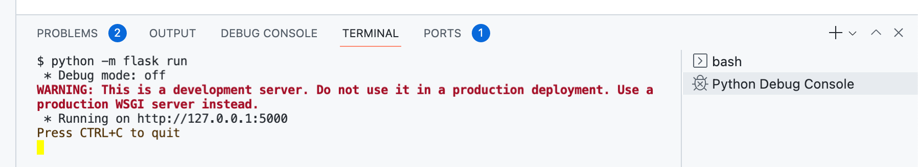 Screenshot of running the Python application from the terminal
