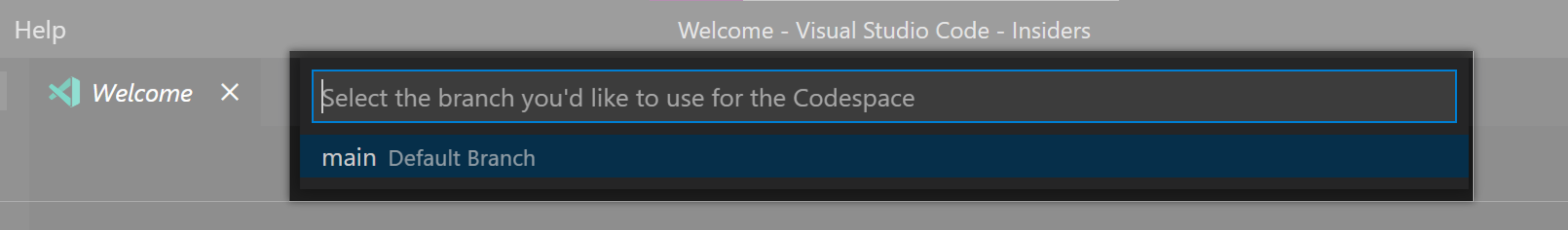搜索要在其中新建 codespace 的分支