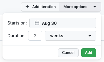 Screenshot the add iteration options form
