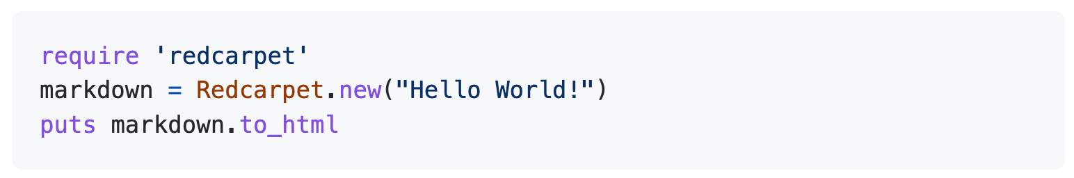 Bloc de code rendu avec mise en évidence de la syntaxe de Ruby
