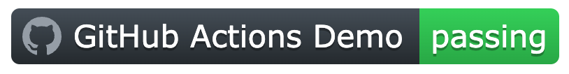 워크플로 상태 배지의 스크린샷. 왼쪽에는 octocat 로고와 워크플로의 이름인 "GitHub Actions Demo"가 포함됩니다. 오른쪽 절반은 "통과"라는 텍스트가 있는 녹색입니다.