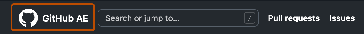 Screenshot des Headers einer Seite in GitHub. Das GitHub-Logo und „Unternehmen“ sind mit einem orangefarbenen Rahmen hervorgehoben.