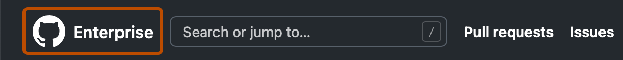 Screenshot des Headers einer Seite in GitHub. Das GitHub-Logo und „GitHub AE“ sind mit einem orangefarbenen Rahmen hervorgehoben.