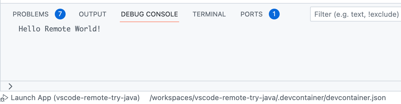 Capture d’écran de la sortie du programme « Hello Remote World! » dans la « Console de débogage ».