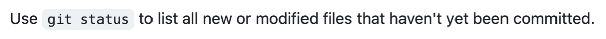 Captura de pantalla de GitHub Markdown en la que se muestra la apariencia de los caracteres rodeados por acentos graves. Las palabras "git status" aparecen en un tipo de letra de ancho fijo, resaltado en gris claro.
