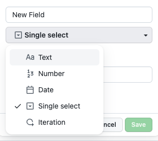 Screenshot showing the single select option