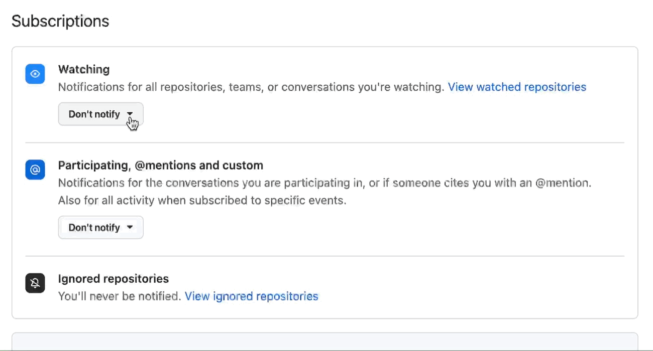 Animated GIF of participating and watching subscriptions options