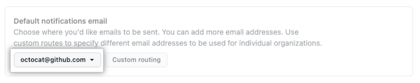 Screenshot of the default notification email address setting