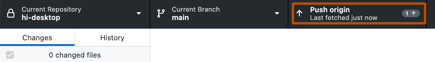 Screenshot der Menüleiste „Repository“. Eine Schaltfläche mit der Beschriftung „Ursprung pushen“ ist durch einen orangefarbenen Rahmen hervorgehoben.