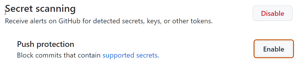 Enable push protection for your repository